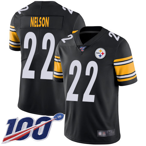 Men Pittsburgh Steelers Football #22 Limited Black Steven Nelson Home 100th Season Vapor Untouchable Nike NFL Jersey